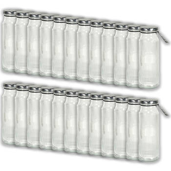 24PK Glass & Co Cleo Round Ribbed Silver Metal Lid Water Bottle 250ml Clear