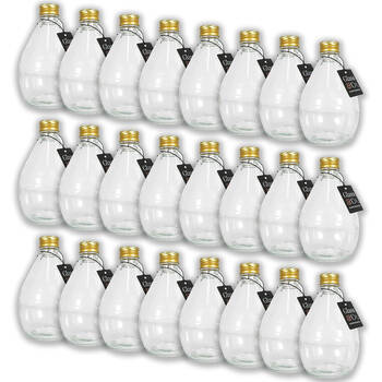 24PK Glass & Co Round Metallic Gold Lid Bottle Storage Jar 350ml Clear