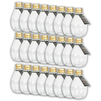 24PK Glass & Co Round Metallic Gold Lid Bottle Storage Jar 110ml Clear