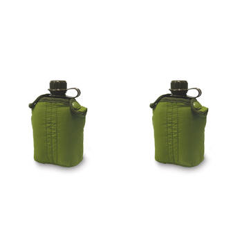 2PK Elemental Plastic Canteen Water Bottle w/ Cover 840ml - Green