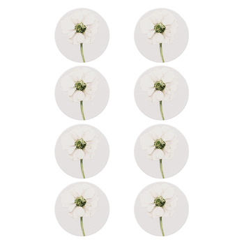 8PK Splosh Greenhouse 11cm Ceramic White Flower Coaster Drink Mat Round