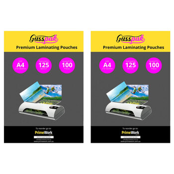 2PK 100pc Gusspak Laminating Pouches A4 125 Micron Gloss
