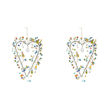 2PK LVD Beaded Heart Xl Clay Decorative Sculpture Home/Lounge Decor