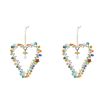 2PK LVD Beaded Heart Clay Decorative Sculpture Home/Lounge Decor
