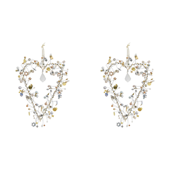 2PK LVD Beaded Heart XL Champagne Decorative Sculpture Home/Lounge Decor