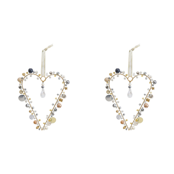 2PK LVD Beaded Heart Champagne Decorative Sculpture Home/Lounge Decor