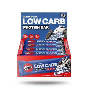 12PK BSc High Protein Low Carb Bar No Added Sugar 60g Serve Cookies & Cream