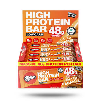 12PK BSc 48g High Protein Low Carb Bar Gluten Free 92g Serve Salted Caramel