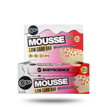 12PK BSc High Protein Low Carb Mousse Bar 55g Serve Strawberries & Cream