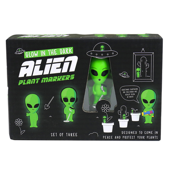 Gift Republic 14cm Mini Glow In The Dark Aliens Plant Pot Ornament - Green