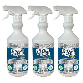 3PK Enzyme Wizard Glass And Stainless Steel Cleaner 750ml