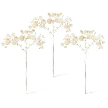 3PK E Style Artificial 67cm Plastic/Fabric Eucalyptus Decor Spray - Cream