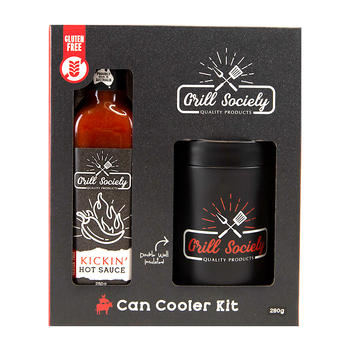 2pc Grill Society BBQ Can Cooler Kit w/ Kickin Hot Sauce
