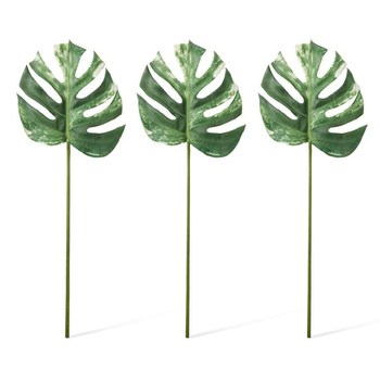 3PK E Style Artificial 75cm Plastic Monstera Lush Stem - Green/White