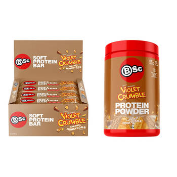 BSc x Violet Crumble Caramel Honeycomb Combo 12PK Protein Bars & 700g Powder