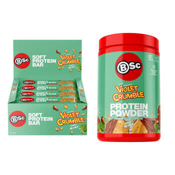 BSc x Violet Crumble Chocolate Mint Combo 12PK Protein Bars & 700g Powder