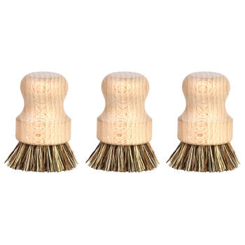 3PK Esschert Design Home Pot Cleaning Wood Brush Dishwashing 8.1cm Brown
