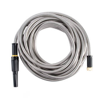 Esschert Design Stainless Steel Garden Outdoor Hose w/ Black Nozzle 10m