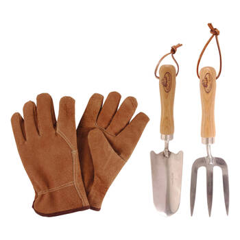 3pc Esschert Design Stainless Steel Gardening Hand Tool Set Brown