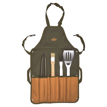4pc Esschert Design BBQ Apron w/ Pockets & Tool Set Grilling Utensils Green