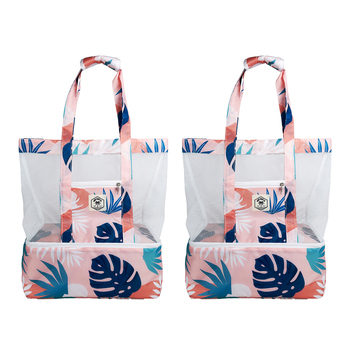 2PK Good Vibes 2 In 1 Beach Cooler Bag Blush Palm 45x44x18cm