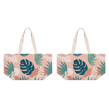 2PK Good Vibes Everyday Eco Folding Tote Bag Blush Palm 34x38x20cm