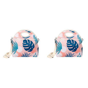 2PK Good Vibes Neoprene Lunch Bag 30x30x15cm Blush Palm