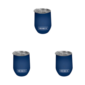 3PK Good Vibes Wine Tumbler Double Walled Ss 295ml Indigo