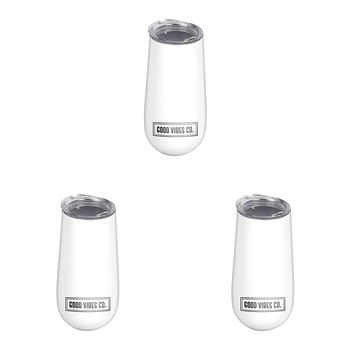 3PK Good Vibes Sparkling Travel Cup Double Walled Ss 175ml Ice White