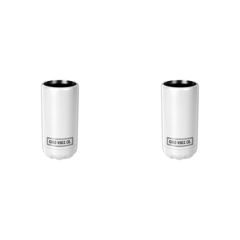 2PK Good Vibes Can Cooler Double Walled Ss Skinny 14.5x7cm Ice White