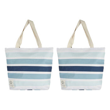 2PK Good Vibes Canvas Beach Bag With Zip Ocean Tide Print 41x47x15cm