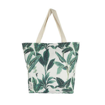 Good Vibes Canvas Beach Bag With Zip Botanical Print 41x47x15cm