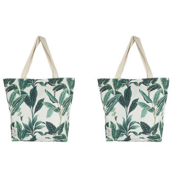 2PK Good Vibes Canvas Beach Bag With Zip Botanical Print 41x47x15cm