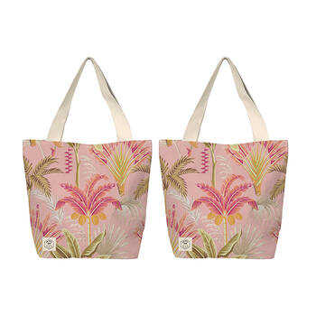 2PK Good Vibes Canvas Beach Bag With Zip Tropicana Print 41x47x15cm