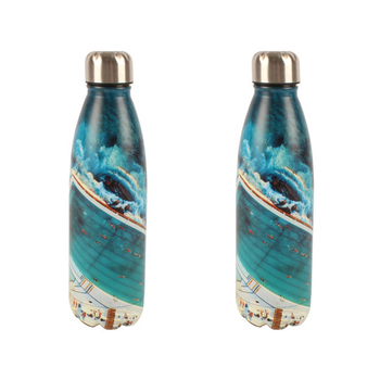 2PK Good Vibes 500ml Drink Bottle Stainless Steel Double Wall Bondi - Black