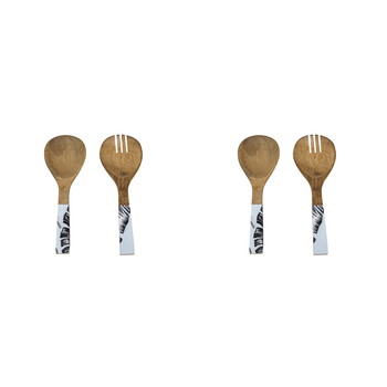 2x 2pc Good Vibes Salad Servers Wood Enamel Detail Sorrento Palm 24.5cm