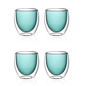 2x 2pc NF Living Serving Hued Glass 250ml Solid Double-Walled Teal