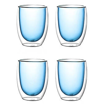 2x 2pc NF Living Serving Hued Glass 350ml Solid Double-Walled Blue