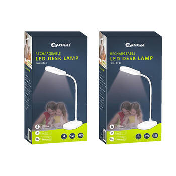2PK Sansai USB-C Rechargable LED Desk Lamp Adjustable Brightness/Colour White