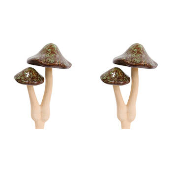 2PK LVD Porcelain Jiggle Twin Mushroom Sculpture 13.5x21cm
