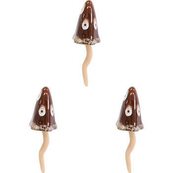 3PK LVD Porcelain Jiggle Mushroom Sculpture Small 15.5cm Brown