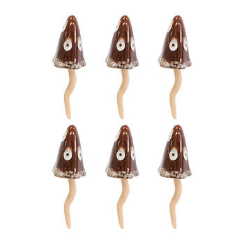6PK LVD Porcelain Jiggle Mushroom Sculpture Small 15.5cm Brown