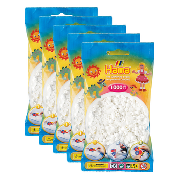 5x 1000pc Hama Bead Bags Kids DIY Art/Craft Toy White 5y+