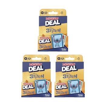 3PK Monopoly Deal Kids/Family Card Game Set Stitch Edition 8y+ Disney