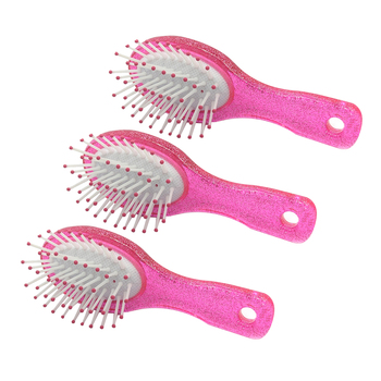 3PK My Accessory Kids 12cm Portable Hair Brush Pink Glitter