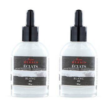 2PK Herbin Eclats Glass Bottle Rich Pigment Writing Ink w/ Dropper 50ml White