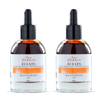 2PK Herbin Eclats Glass Bottle Intense Watercolour Ink w/ Dropper 50ml Mandarin