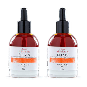 2PK Herbin Eclats Glass Bottle Intense Watercolour Ink w/ Dropper 50ml Orange