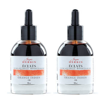 2PK Herbin Eclats Intense Watercolour Ink w/ Dropper 50ml Indian Orange