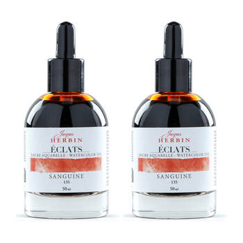 2PK Herbin Eclats Glass Bottle Intense Watercolour Ink w/ Dropper 50ml Sanguine